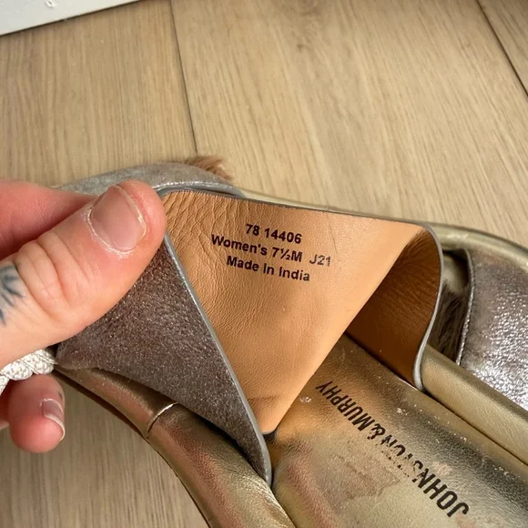 Johnston & Murphy Zoey Boho Leather Tassel Sandals • Bronze Metallic Slide - Picture 5 of 6